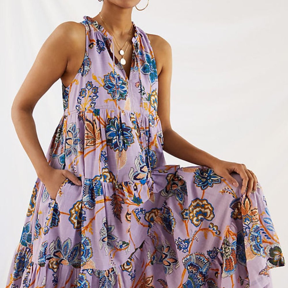Anthropologie Tiered Abstract Maxi Dress